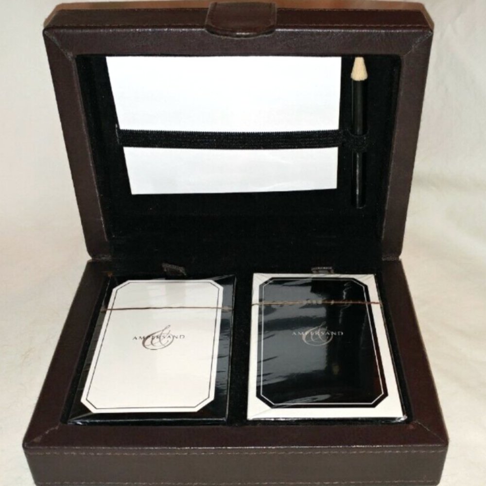 Ampersand Black & White Double Deck of Playing Cards in Leather Box- New